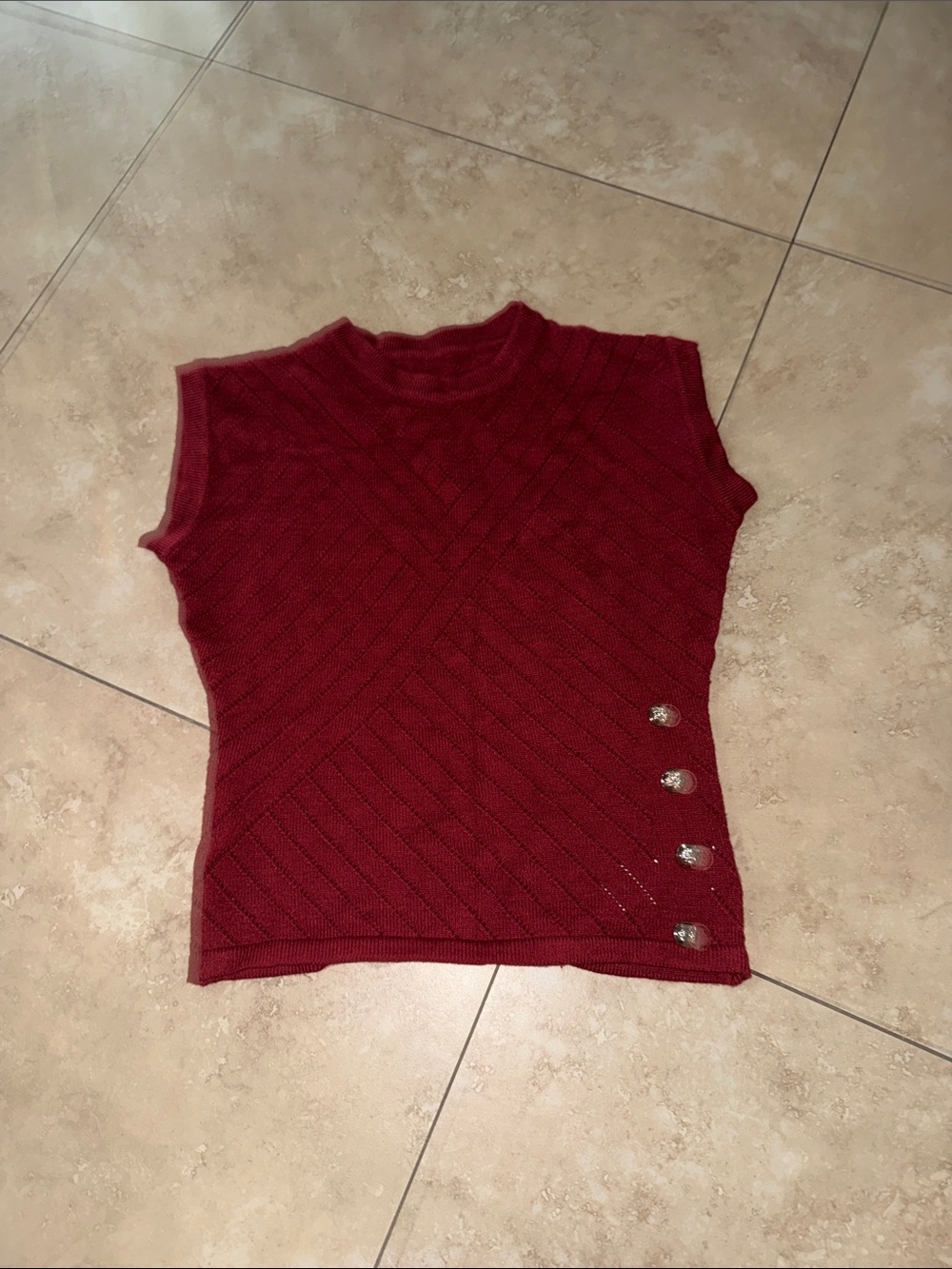 SHEIN Burgundy Sleeveless Knit Tank with Side Buttons